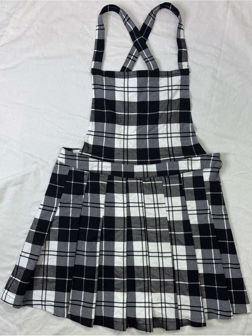 Black & White Plaid Pinafore Skirt with Crossback Straps